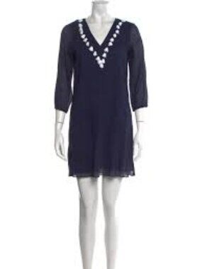 Sail to Sable STS V-Neck Mini Dress in Blue with Tassel Accents MED
